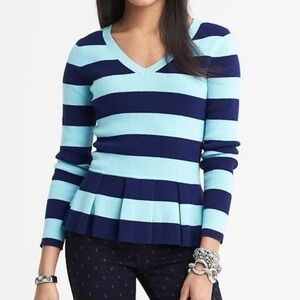 Banana Republic Striped Peplum Pullover Sweater M Medium‎ Blue Violet Aqua Teal